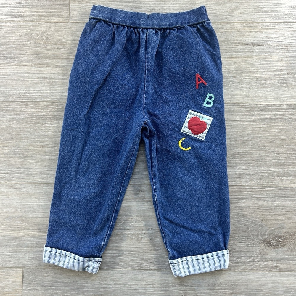 Vintage Baby Togs 100% Cotton 4T Toddler Patchwork ABC Tapered Jeans Cuffed